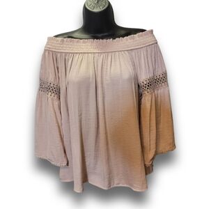 Jennifer lopez small blouse with bell sleeves and elastic off shoulders neck.